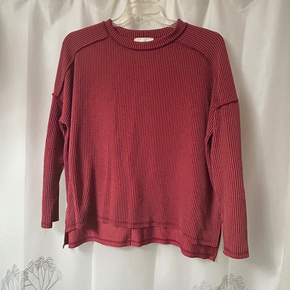 Zenana Womens Large/XLarge Red‎ Waffle Knit Long Sleeve Tunic Top Relaxed Fit - Picture 2 of 8